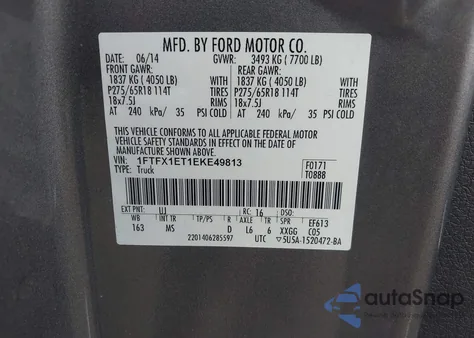 2014 Ford F-150 Xlt from USA, damaged, VIN 1FTFX1ET1EKE49813